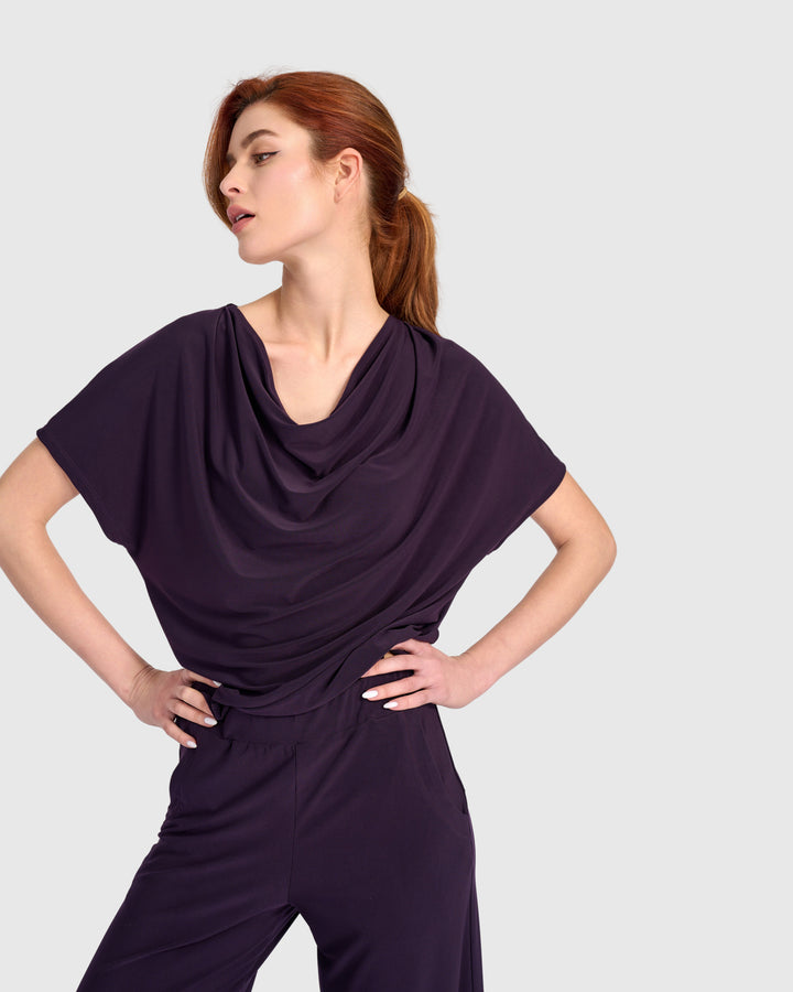 Fluid Slinky Cowl Top, Plum
