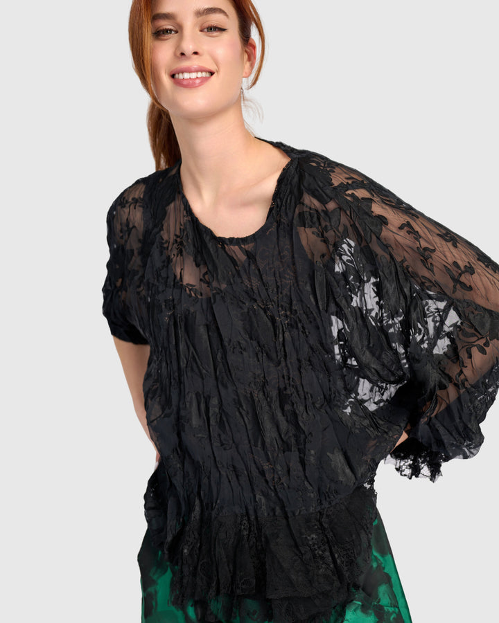 Veiled Lace Top, Sheer Black