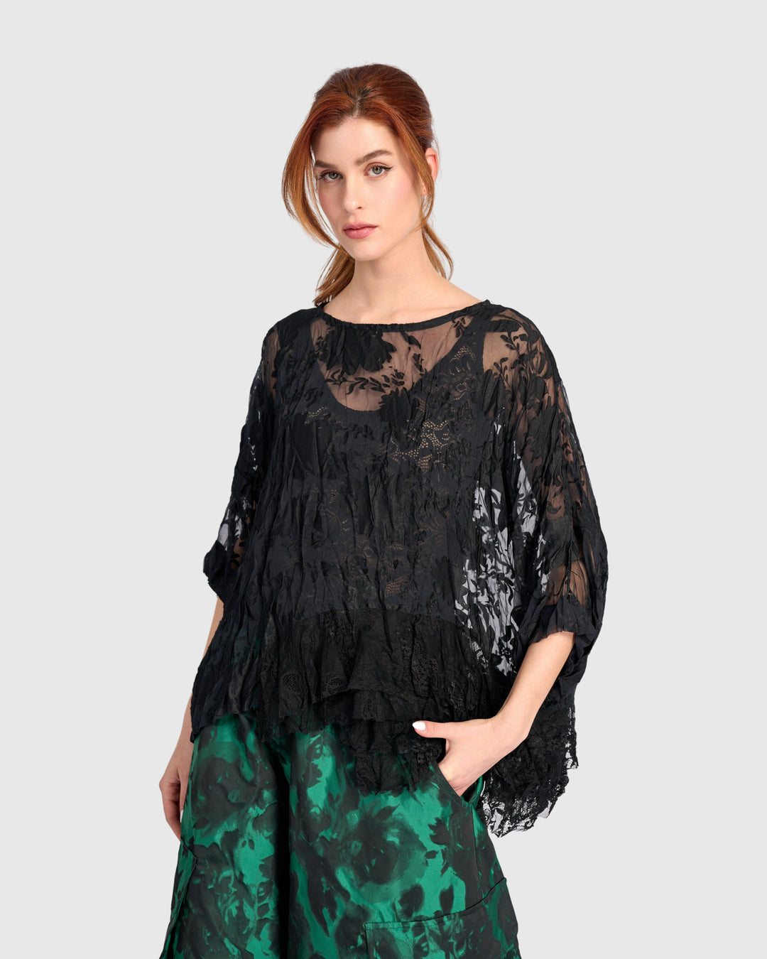 Veiled Lace Top, Sheer Black