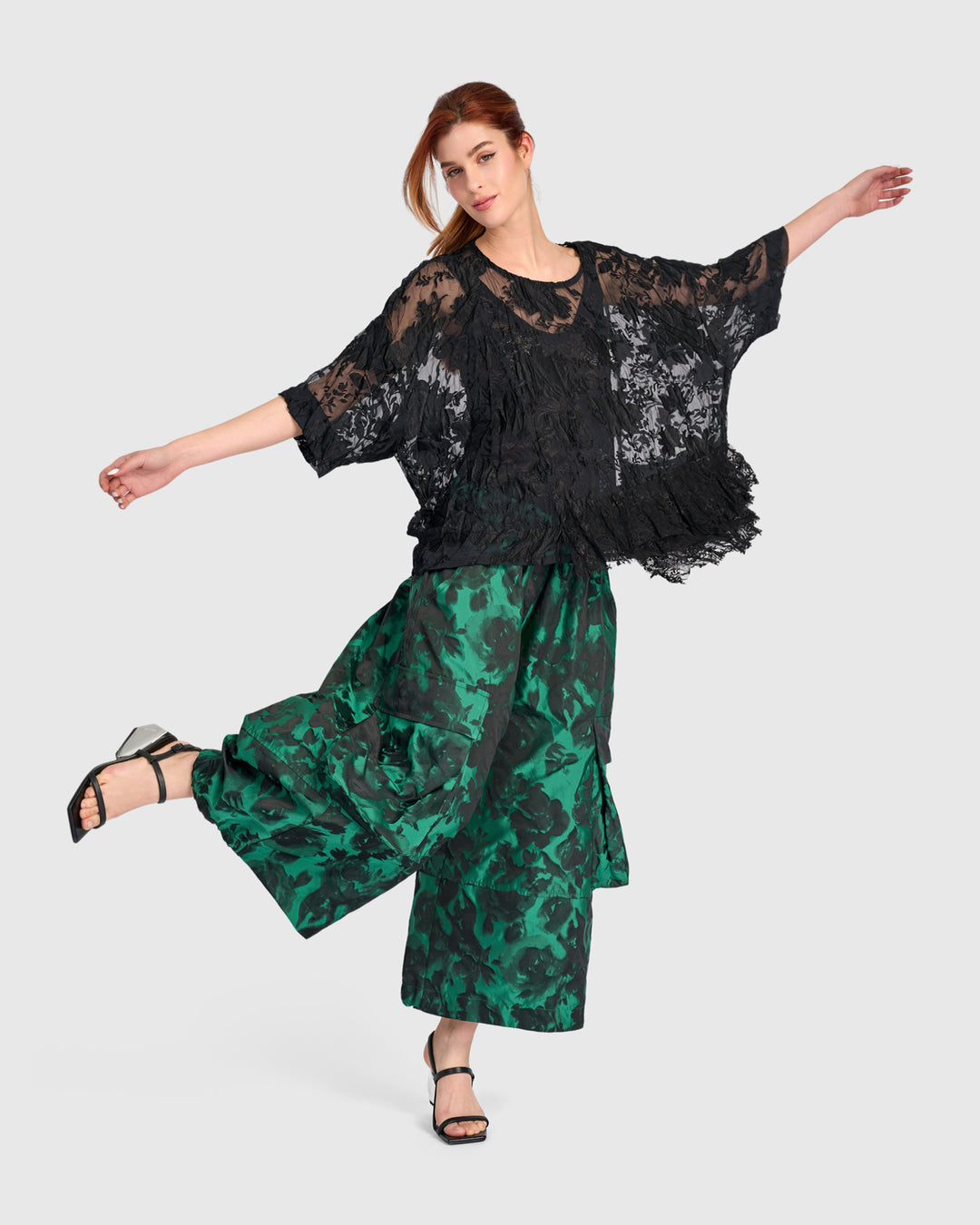 Jacquard Wide Cargo Pants, Emerald