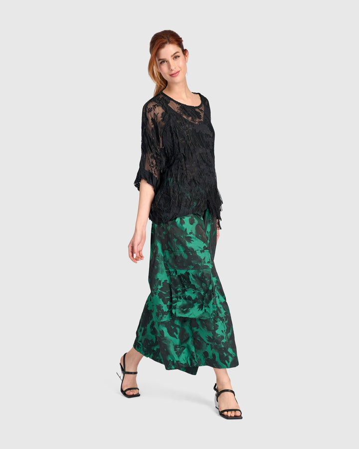 Jacquard Wide Cargo Pants, Emerald