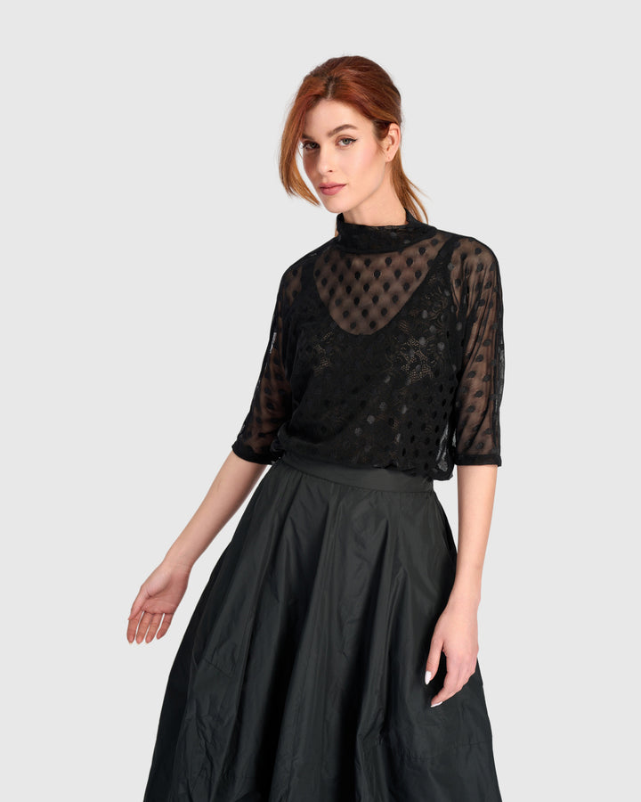 Smolder Mockneck Top, Black Mesh