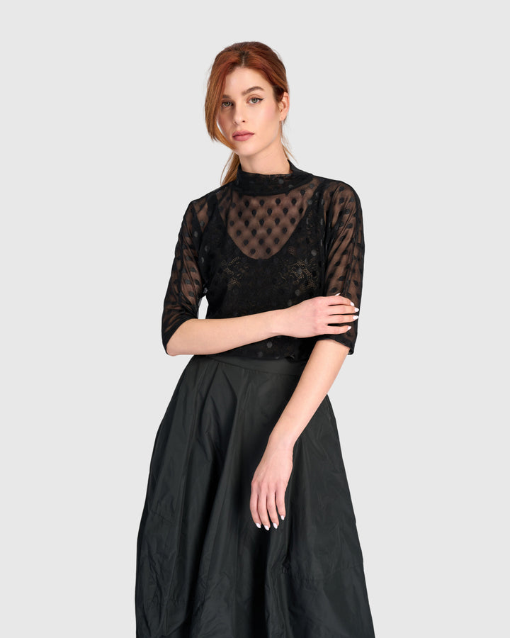 Smolder Mockneck Top, Black Mesh