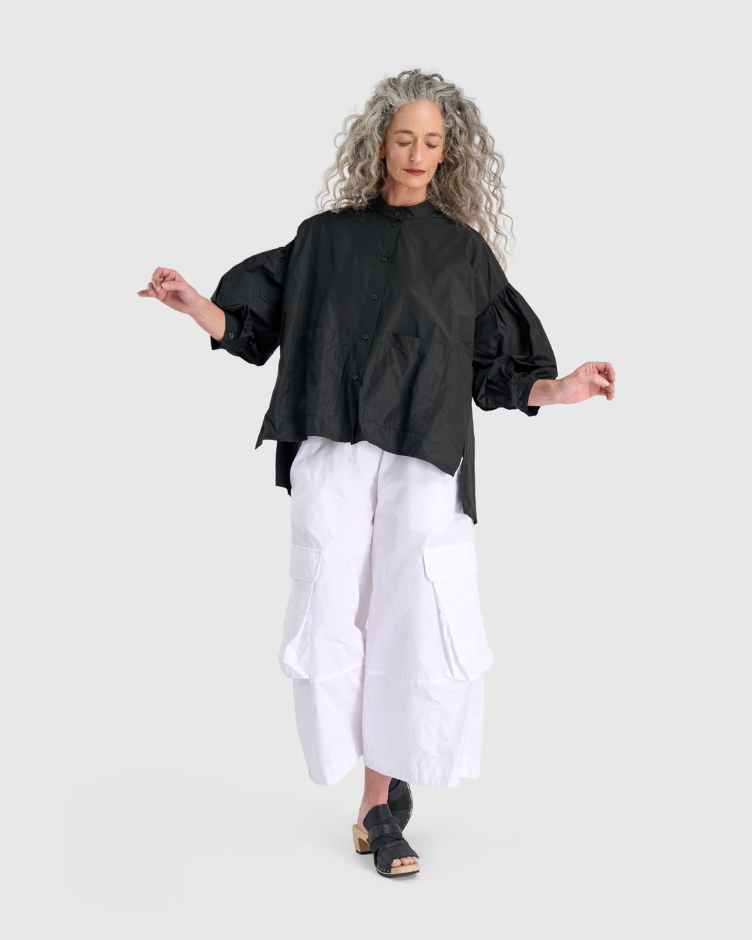 Essential Taffeta Puff Shirt, Black