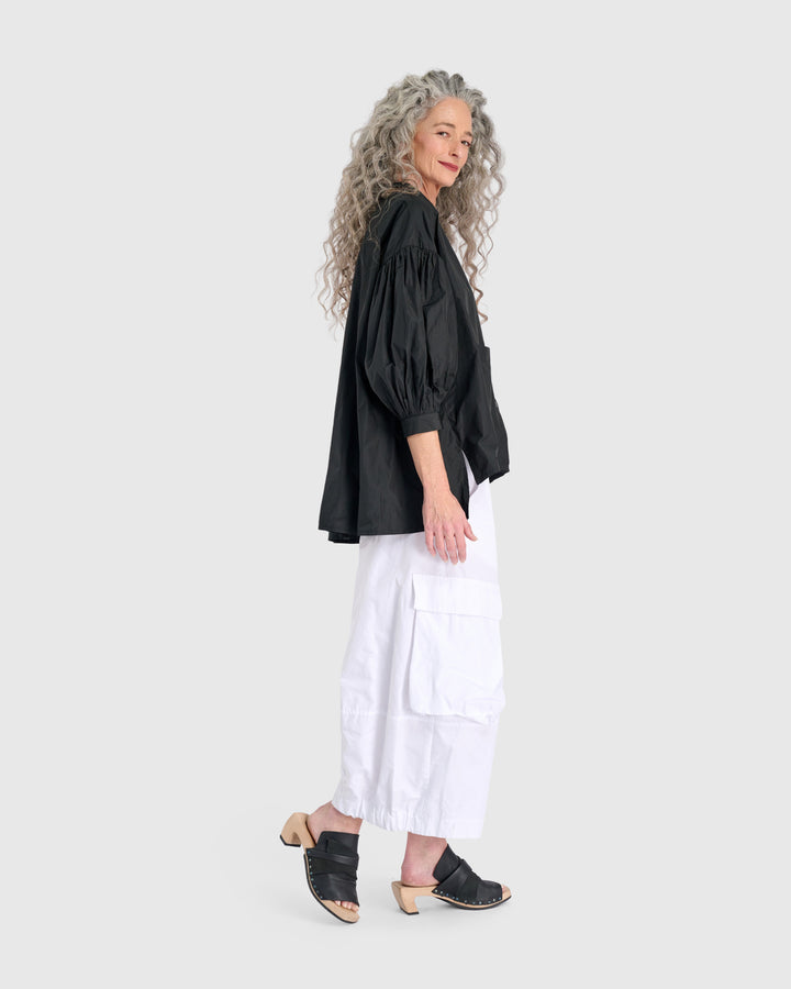 Essential Taffeta Puff Shirt, Black