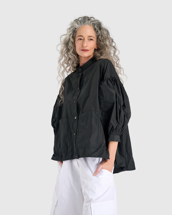 Essential Taffeta Puff Shirt, Black