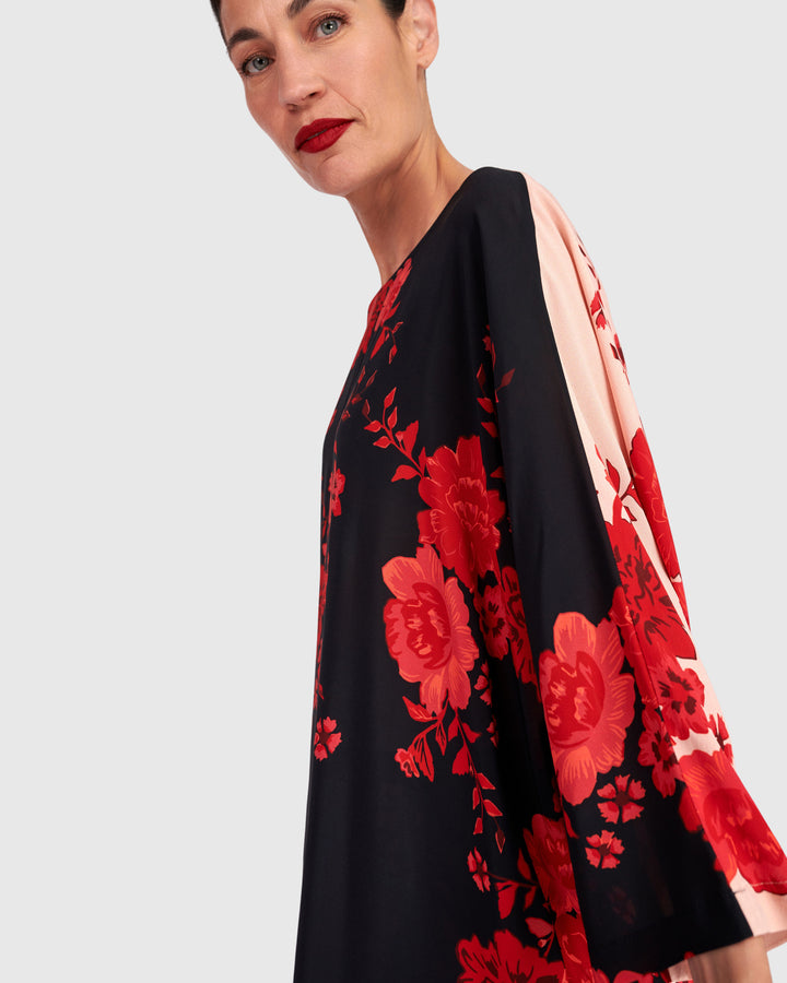 Day & Night Tunic, Black/Red Peony