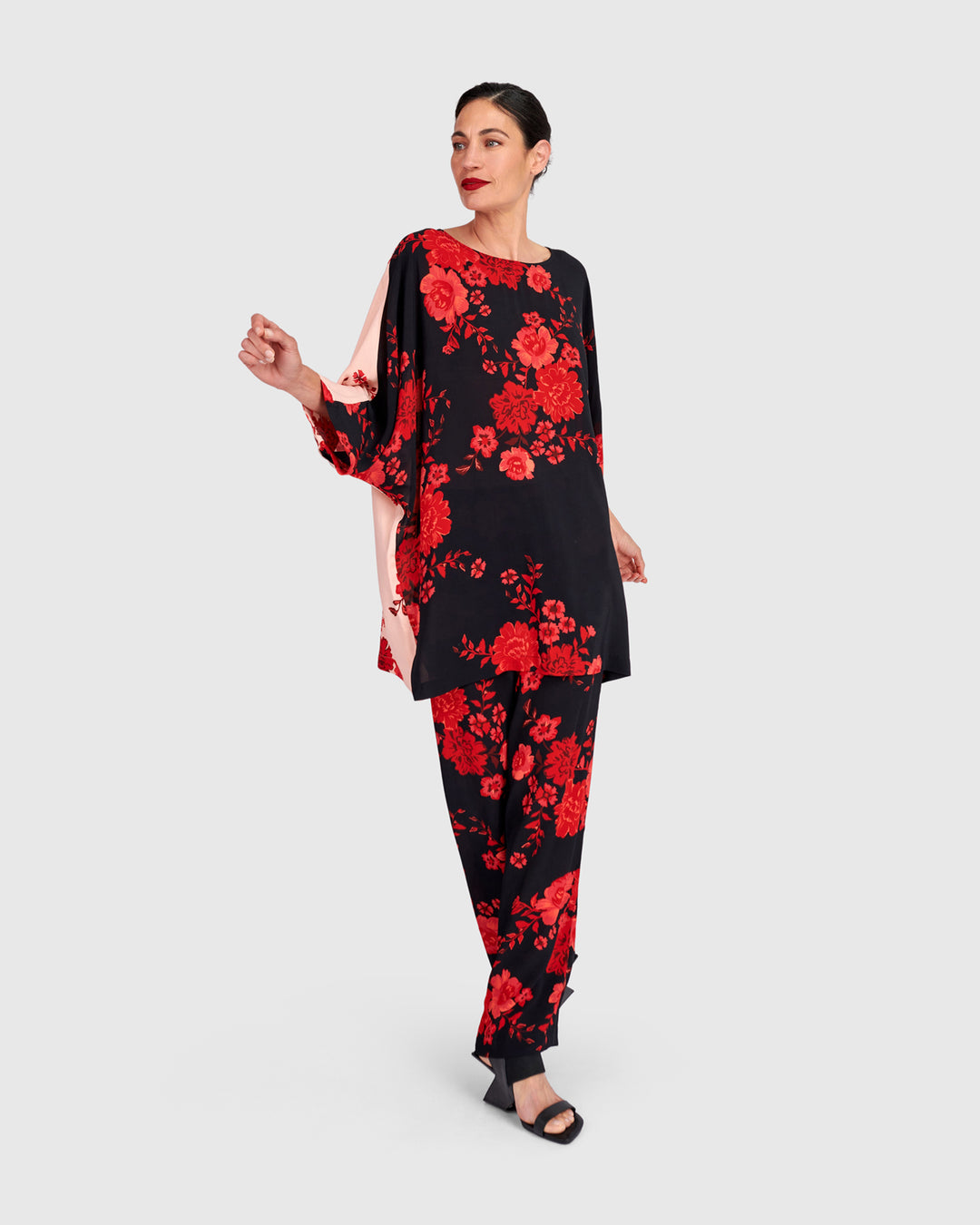 Day & Night Tunic, Black/Red Peony
