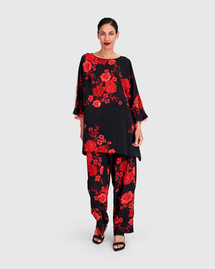 Day & Night Tunic, Black/Red Peony