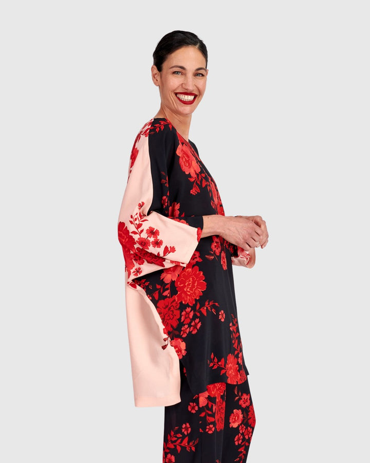 Day & Night Tunic, Black/Red Peony