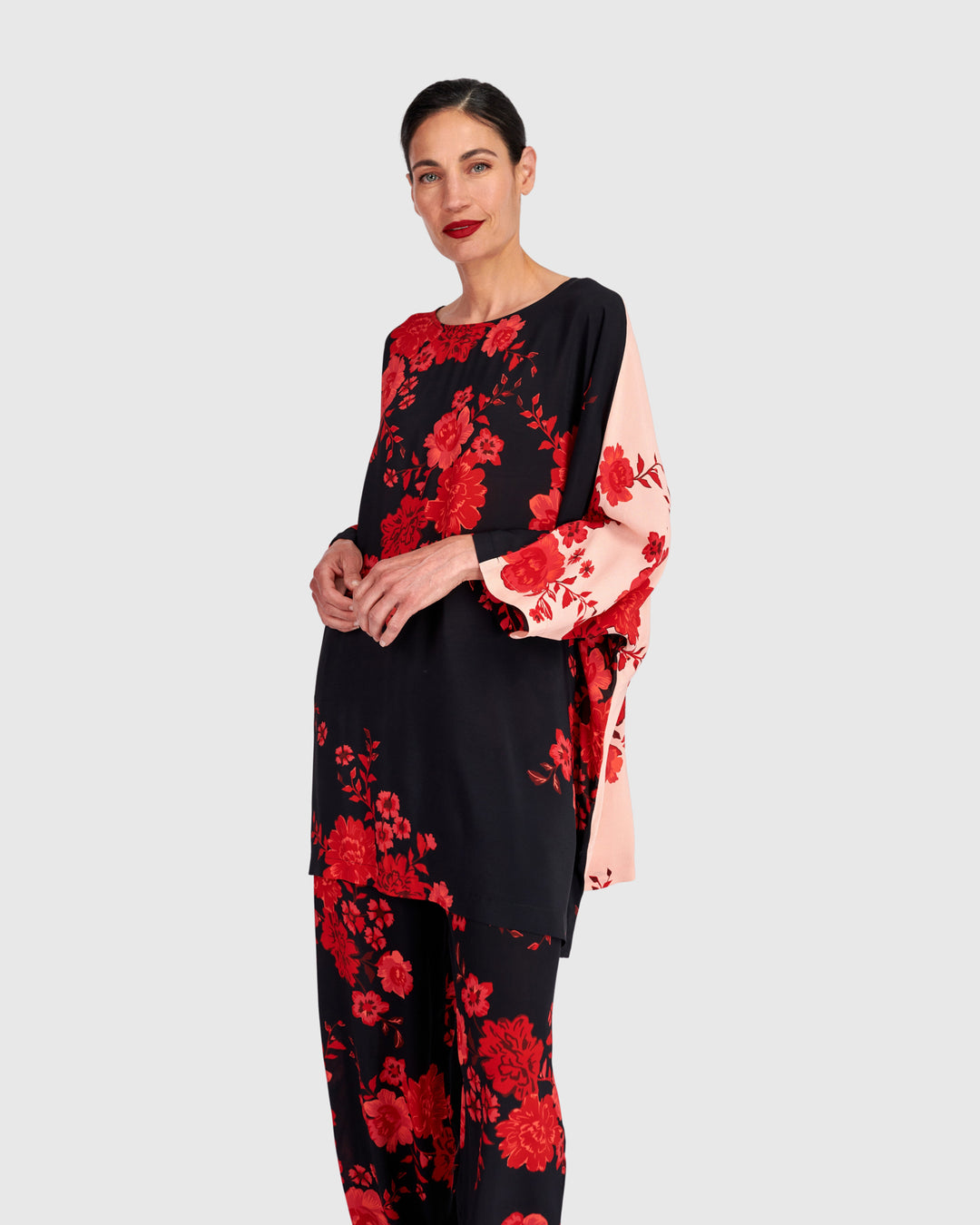 Day & Night Tunic, Black/Red Peony