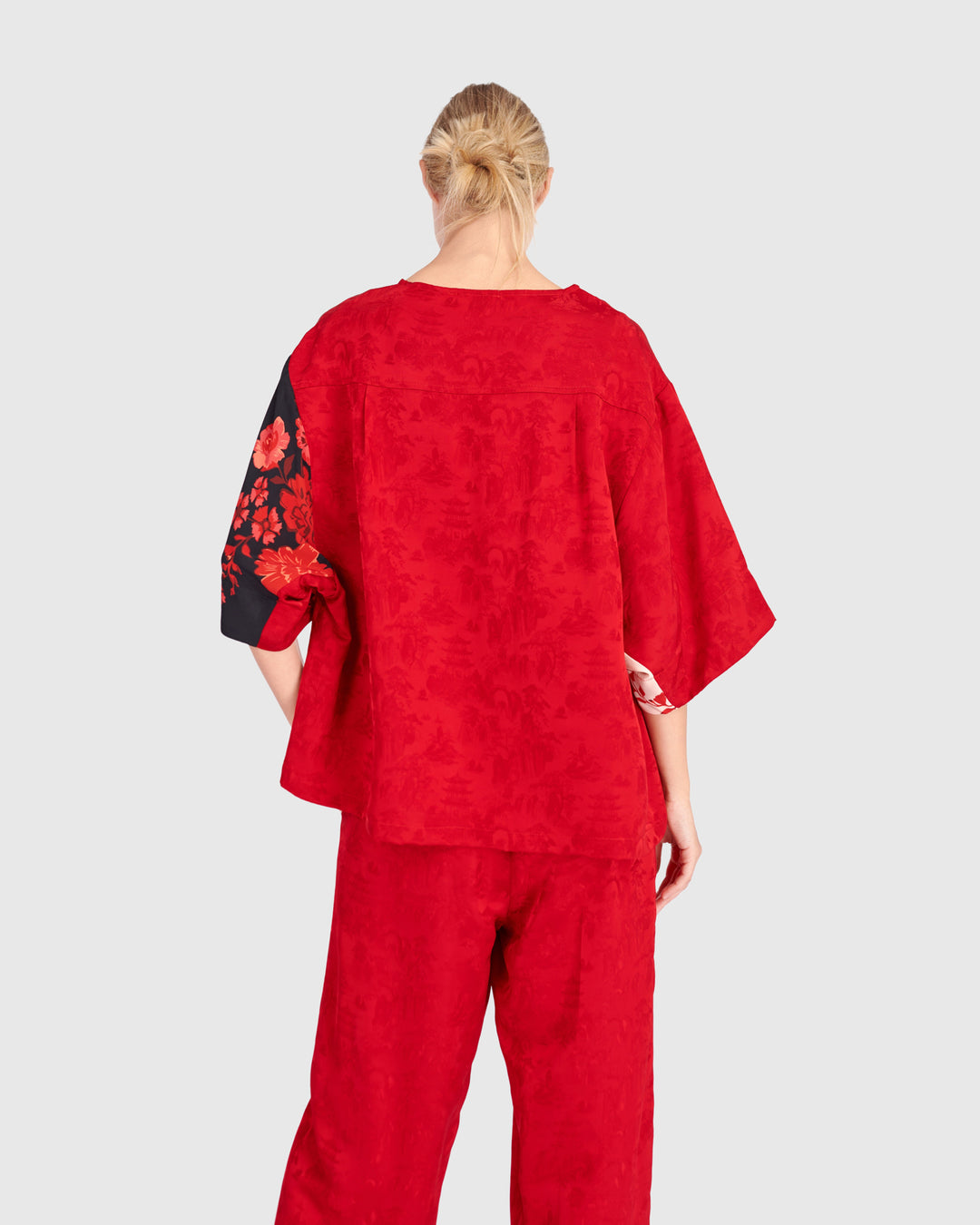 Tono Boxy Top, Red Jacquard