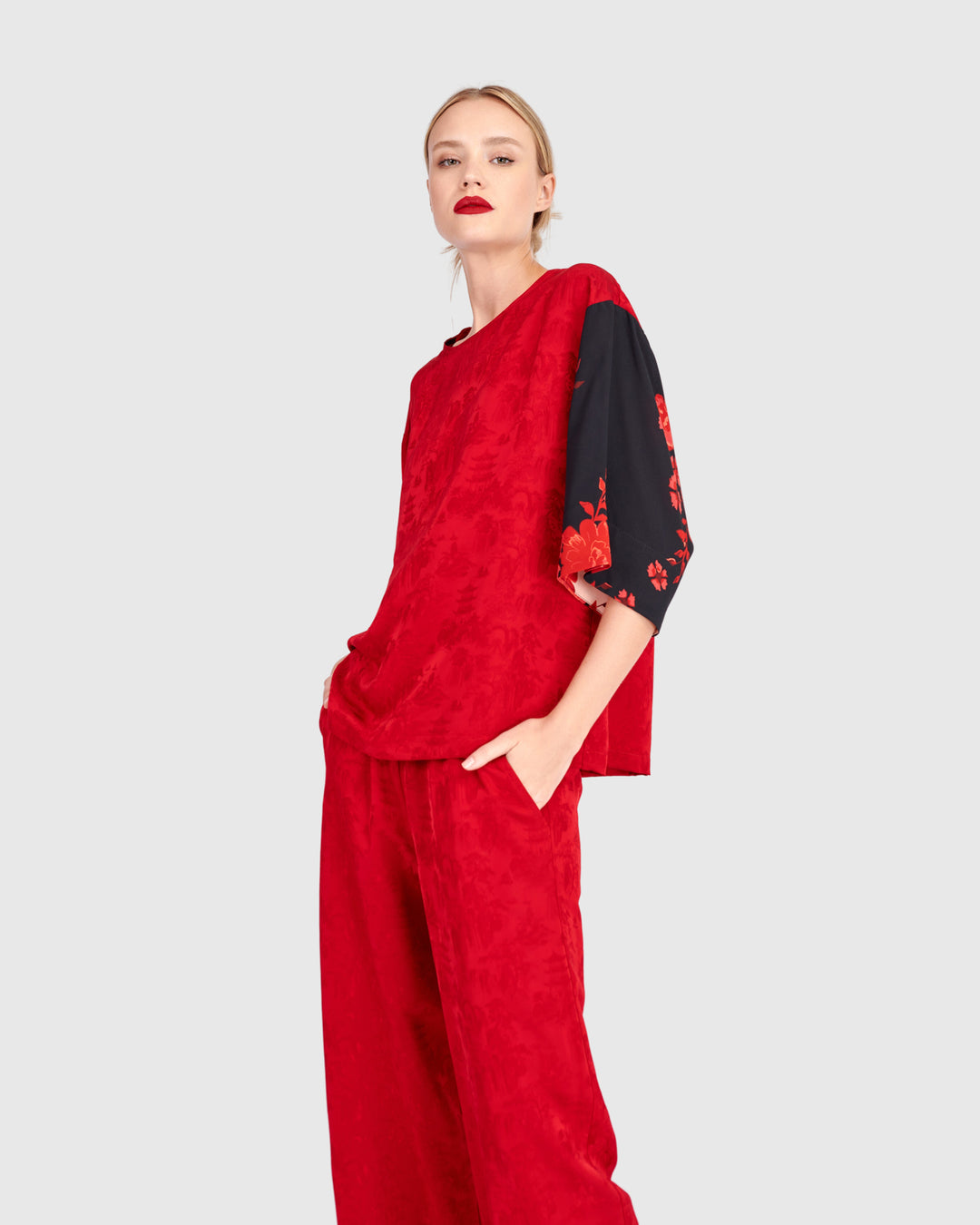 Tono Boxy Top, Red Jacquard