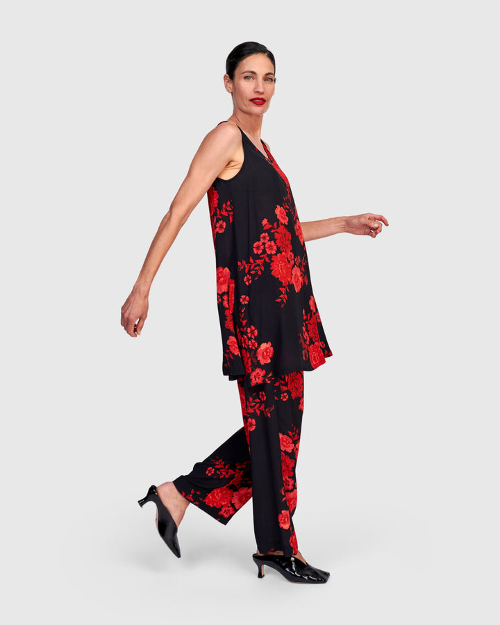 Iki Chiffon Tank, Black/Red Peony