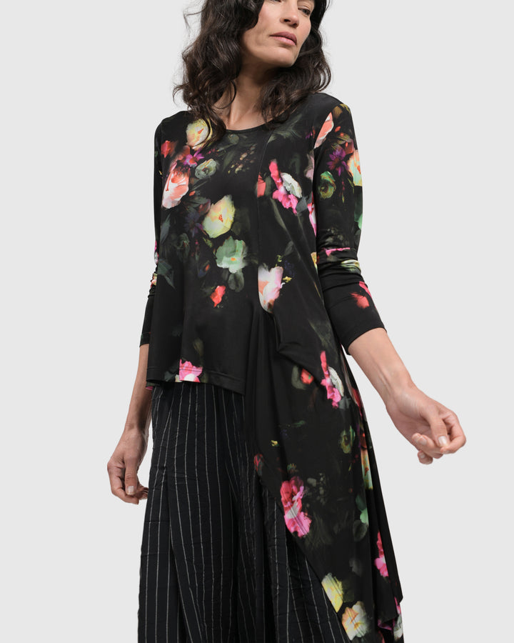 DRINKS-ON-ME ASYMMETRICAL TOP, FLORAL