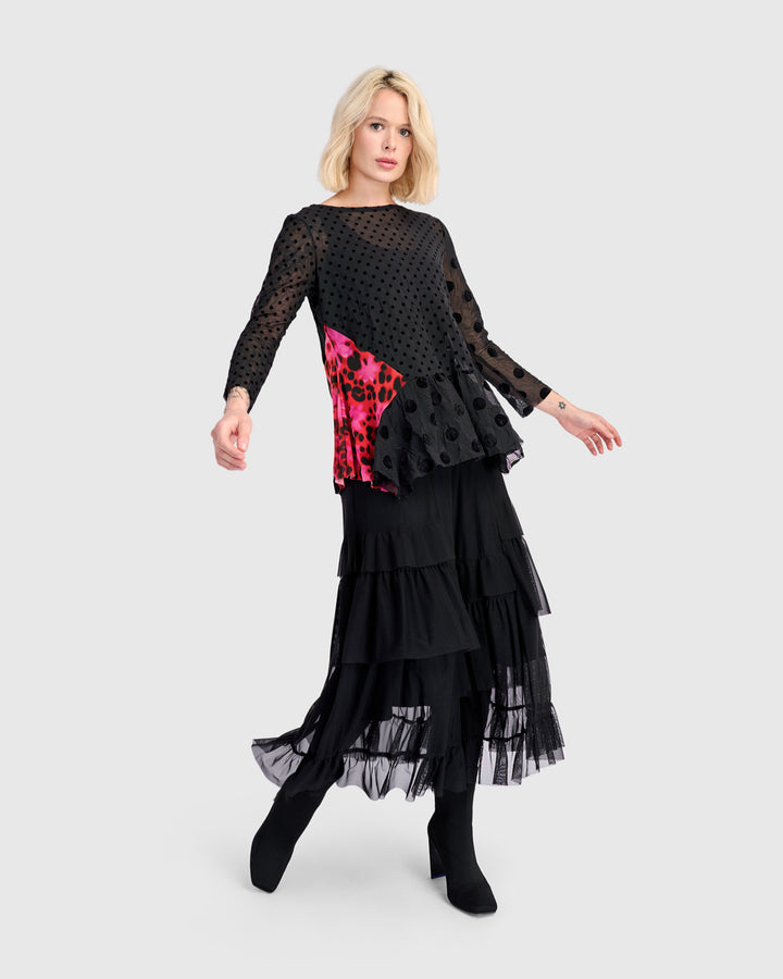 Samba Tiered Mesh Skirt, Black
