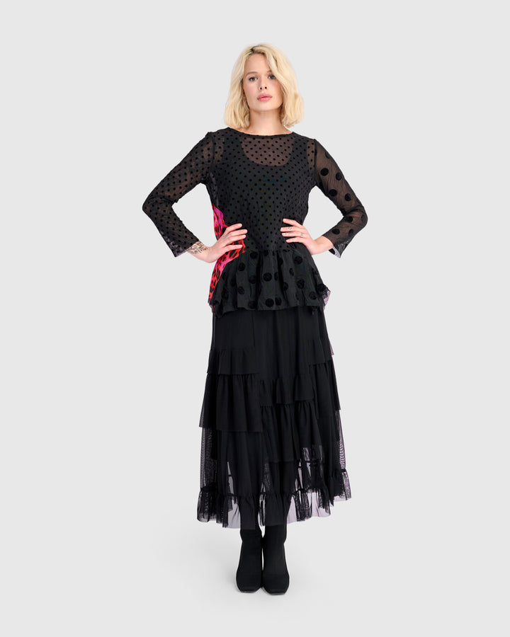 Amour Flounce Top, Black Mix