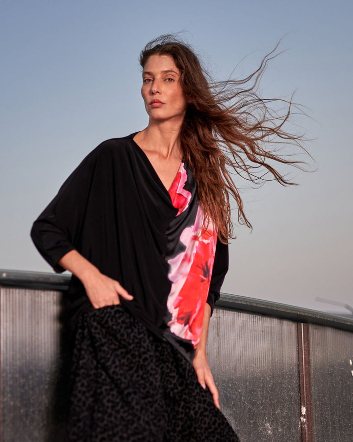 Perle Draped Top, Black/Pink