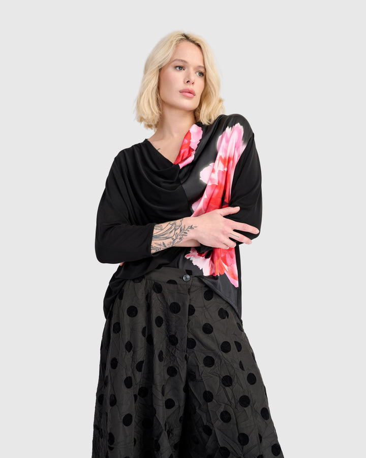Perle Draped Top, Black/Pink