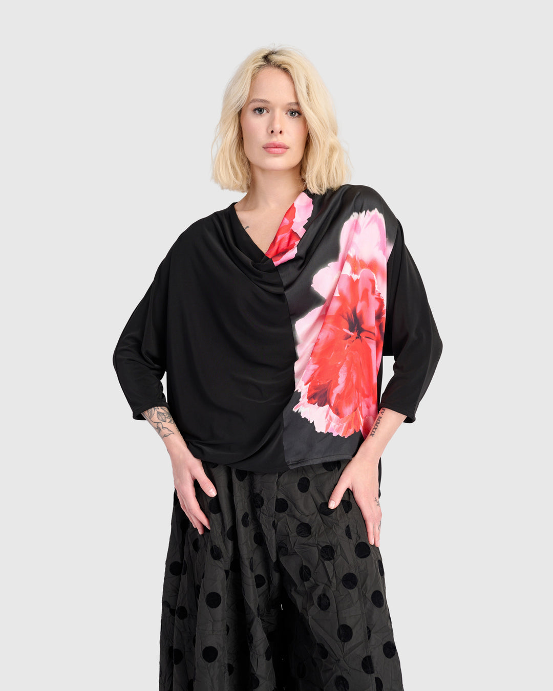 Perle Draped Top, Black/Pink