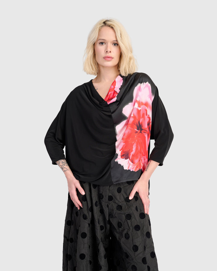 Perle Draped Top, Black/Pink