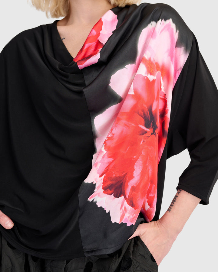 Perle Draped Top, Black/Pink