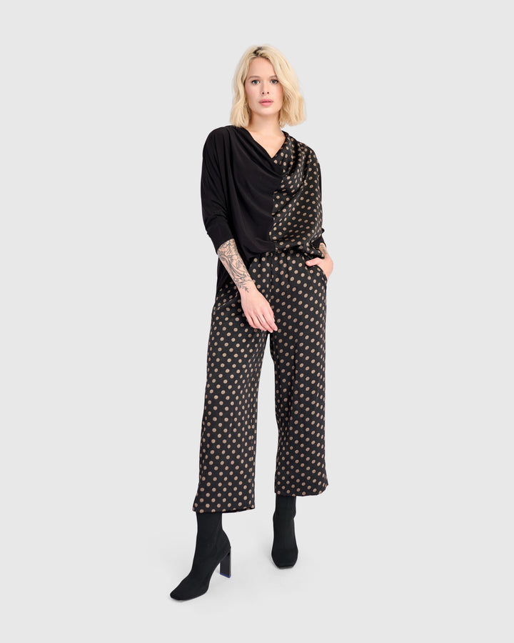 Coupe Draped Top, Black/Bronze Dots