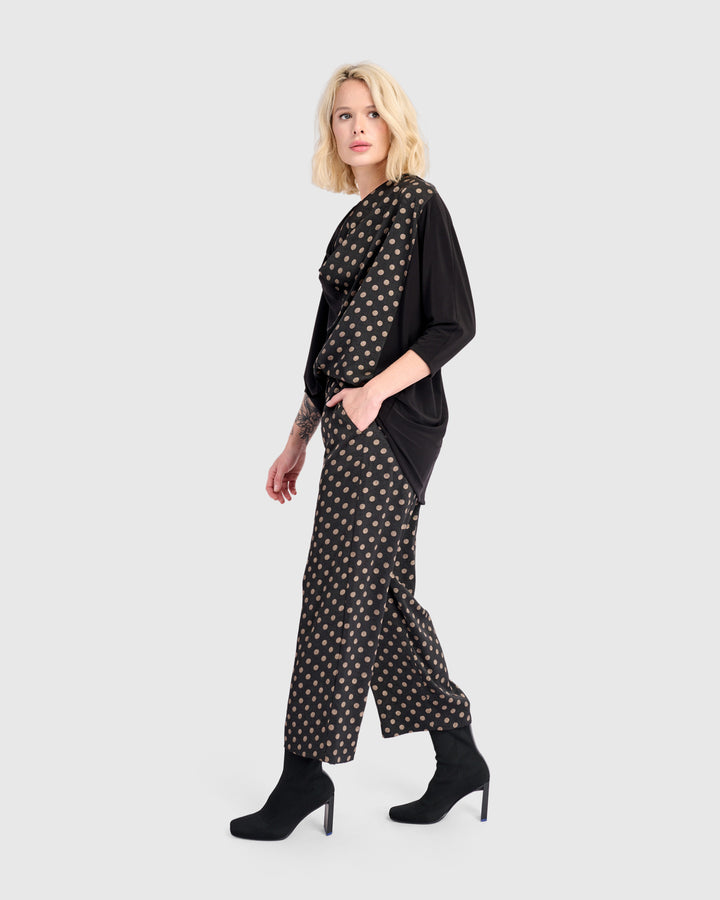 Coupe Draped Top, Black/Bronze Dots