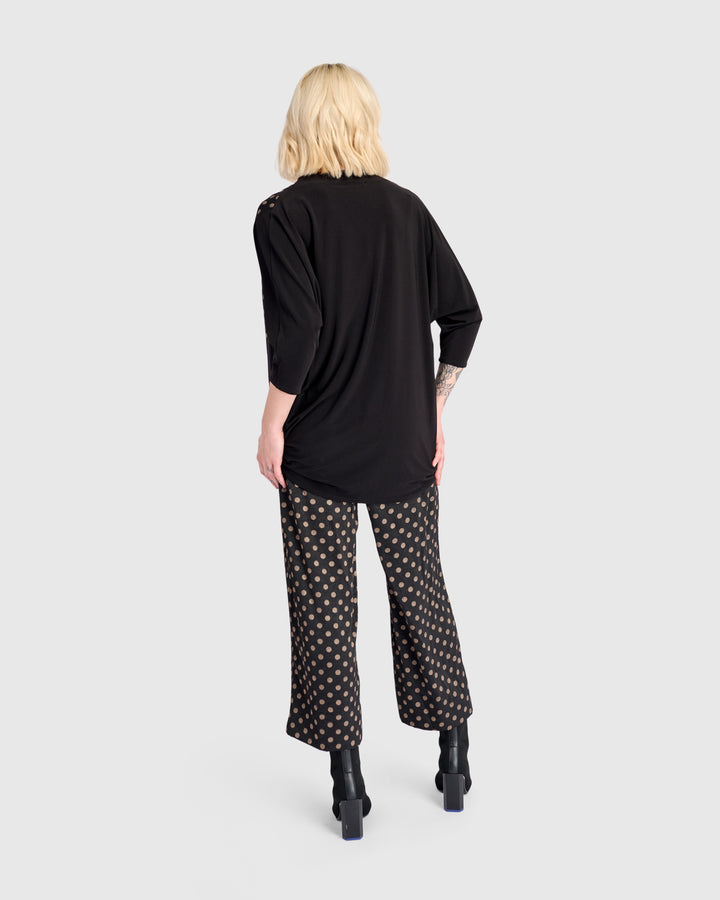 Coupe Draped Top, Black/Bronze Dots