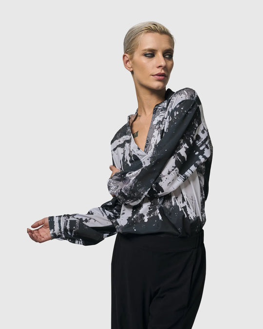 Digi V-Neck Pullover Top, Marble