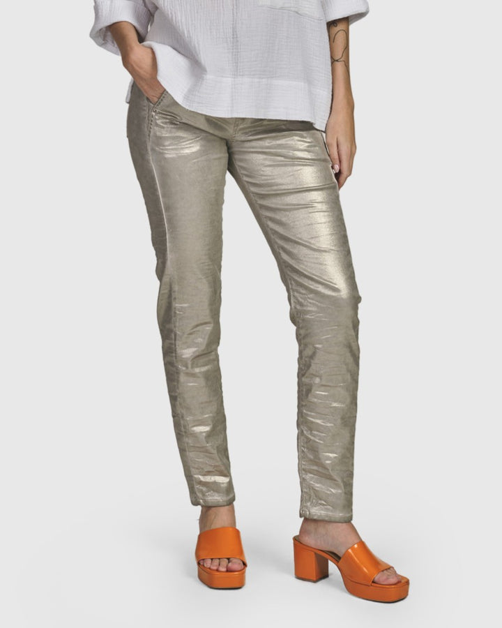 Iconic Stretch Jeans, Metallic Luster
