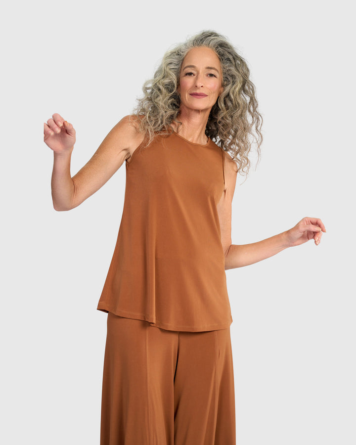 Essential Slinky Sleeveless Top, Caramel