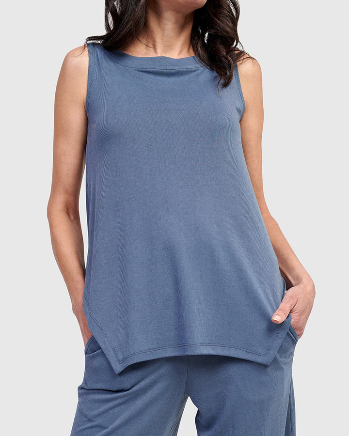 Essential Cutaway Tank Top, Blue Mist