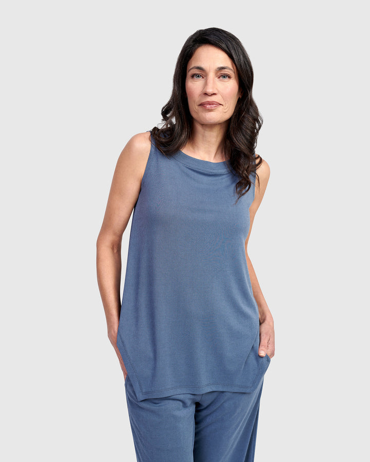 Essential Cutaway Tank Top, Blue Mist