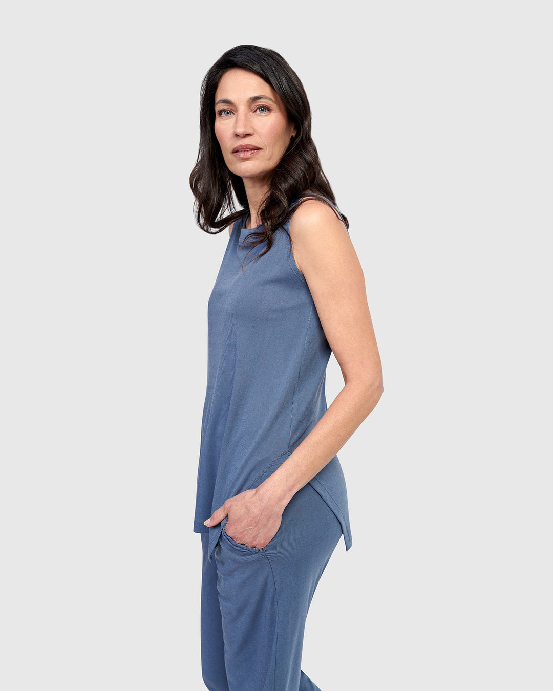 Essential Cutaway Tank Top, Blue Mist