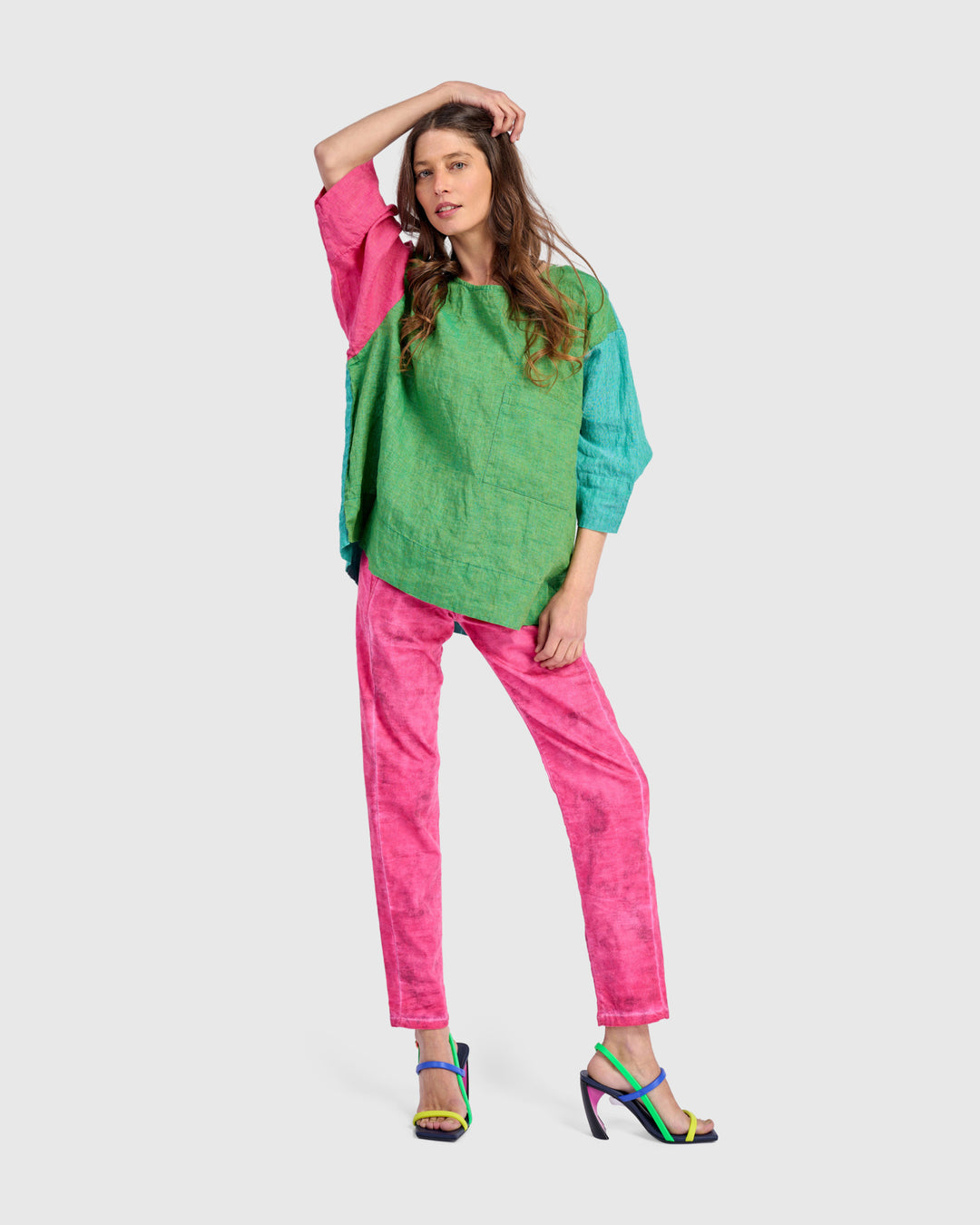 Persimmon Linen Top, Tropical Mix