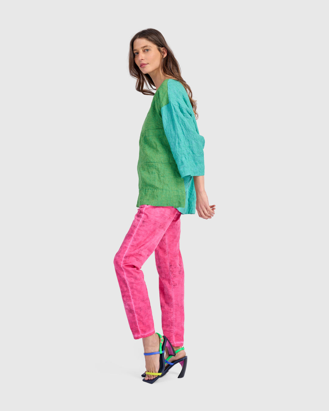 Persimmon Linen Top, Tropical Mix