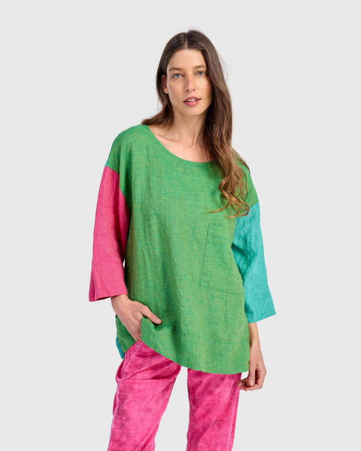 Persimmon Linen Top, Tropical Mix