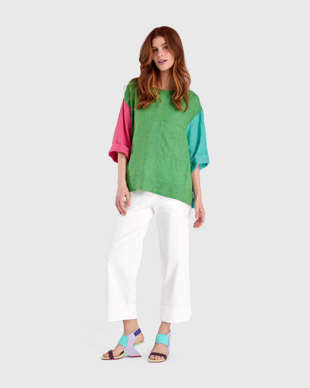 Persimmon Linen Top, Tropical Mix