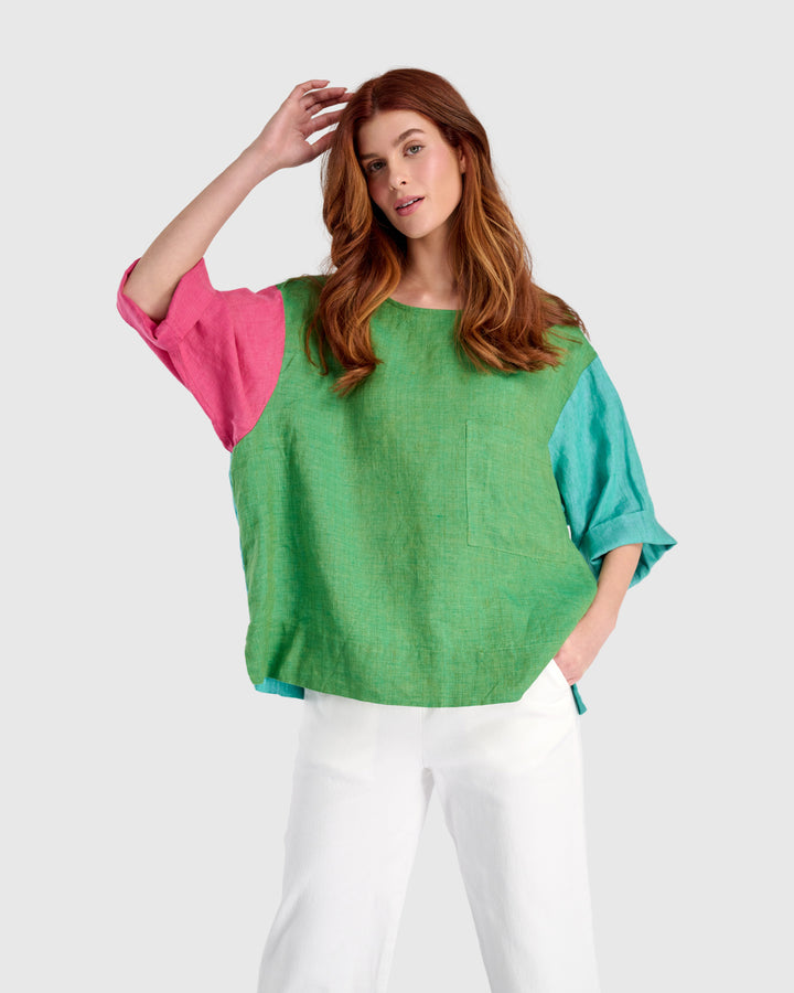 Persimmon Linen Top, Tropical Mix