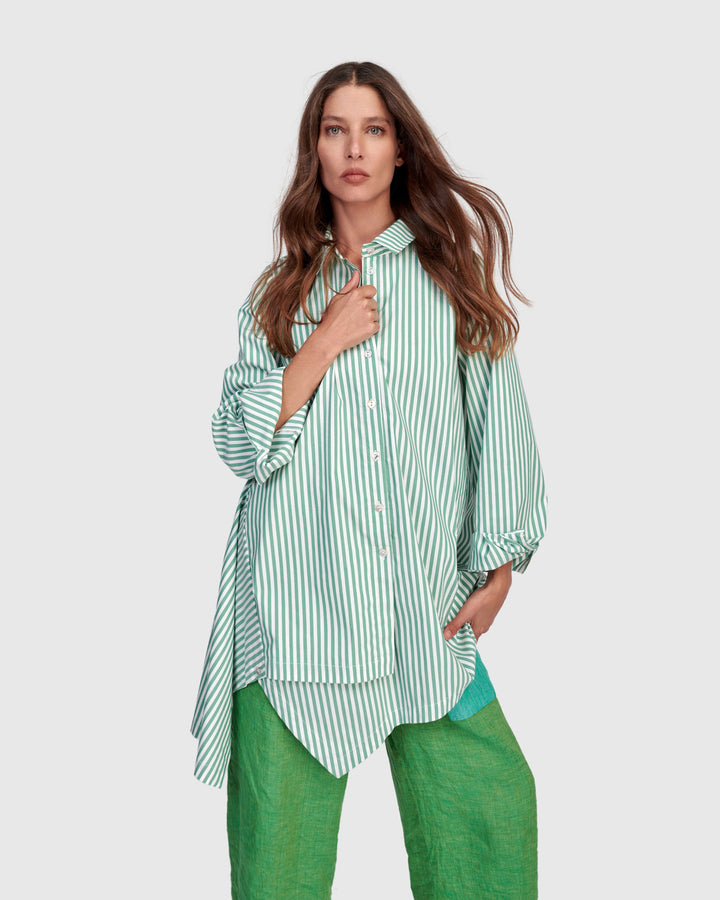 Julep Tunic Shirt, Green/White Stripe