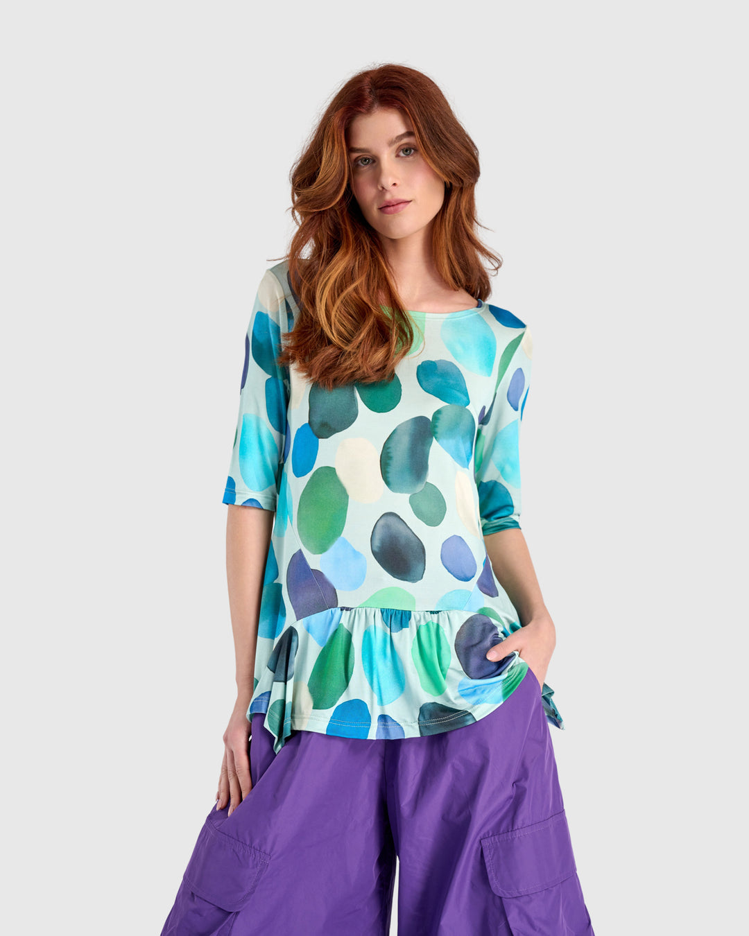 Addison Flouncy Tee, Aqua Dots