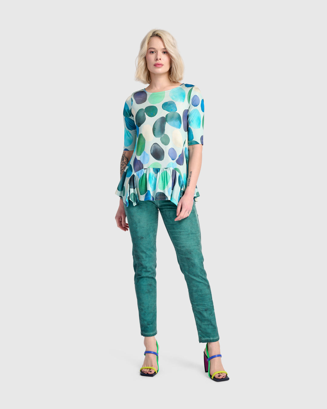 Addison Flouncy Tee, Aqua Dots
