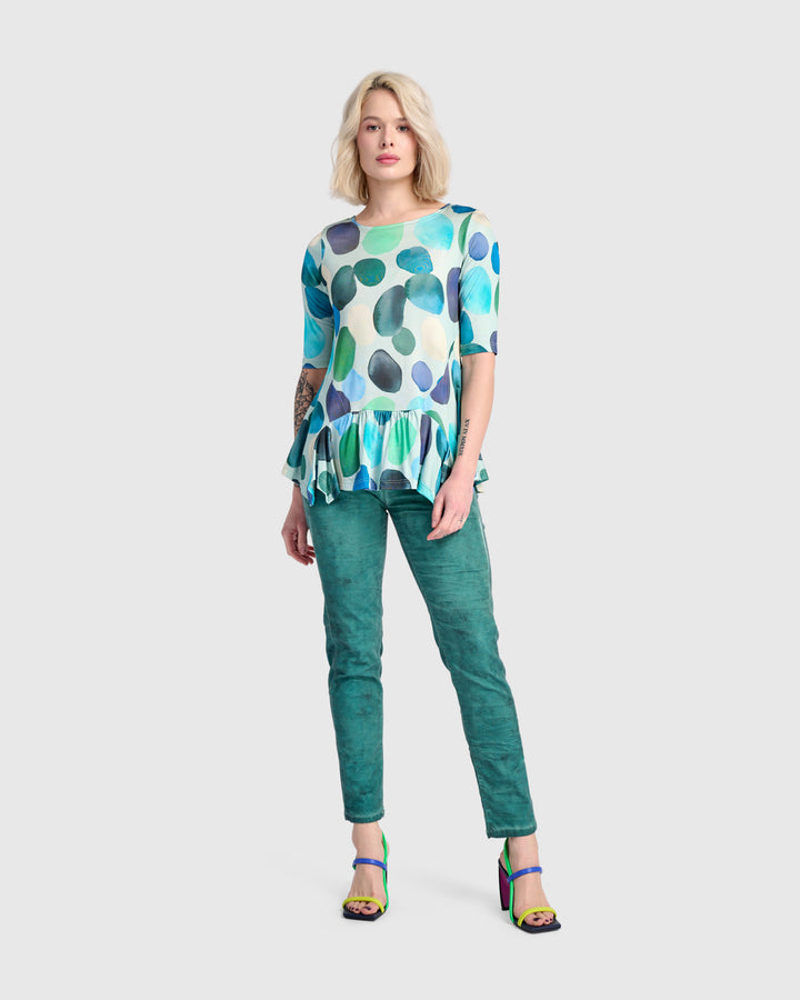 Addison Flouncy Tee, Aqua Dots