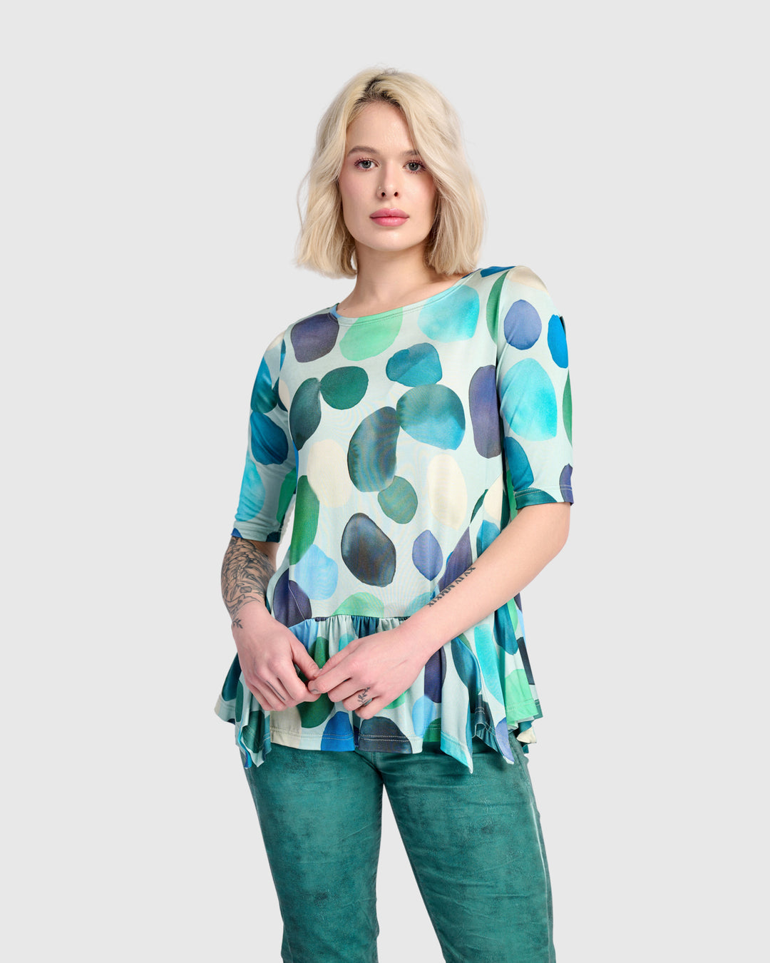 Addison Flouncy Tee, Aqua Dots
