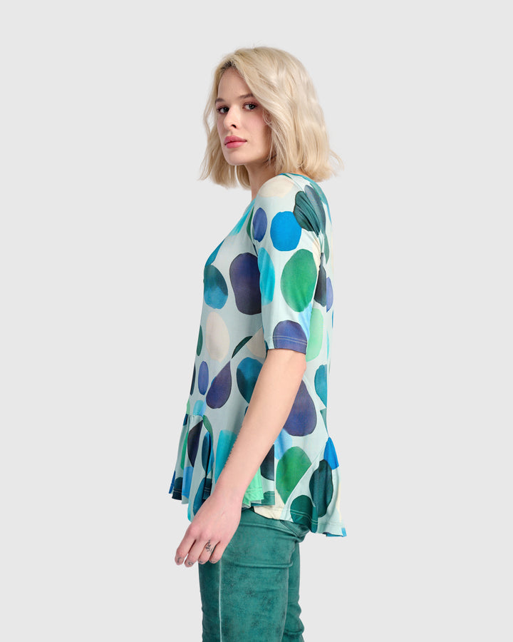 Addison Flouncy Tee, Aqua Dots