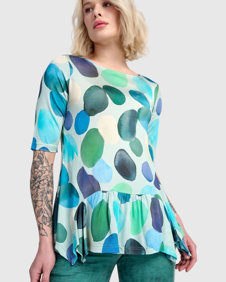 Addison Flouncy Tee, Aqua Dots