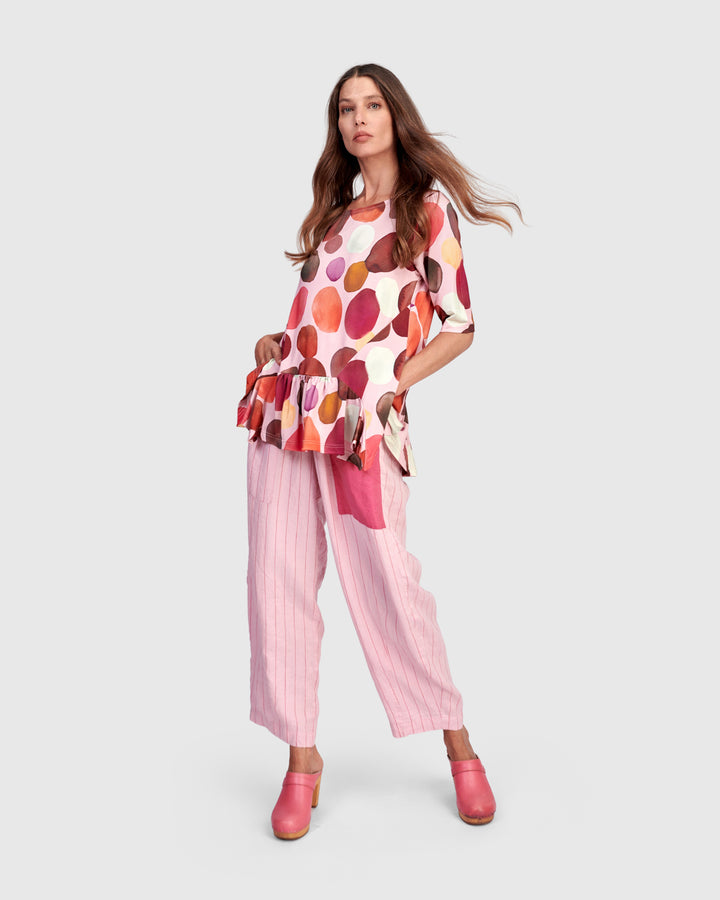 Addison Flouncy Tee, Magenta Dots