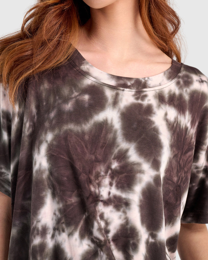 Latte Flounce Tee, Brown/Pink Tie Dye