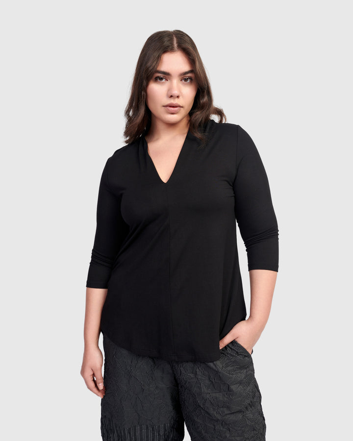 Essential V-neck Top, Black